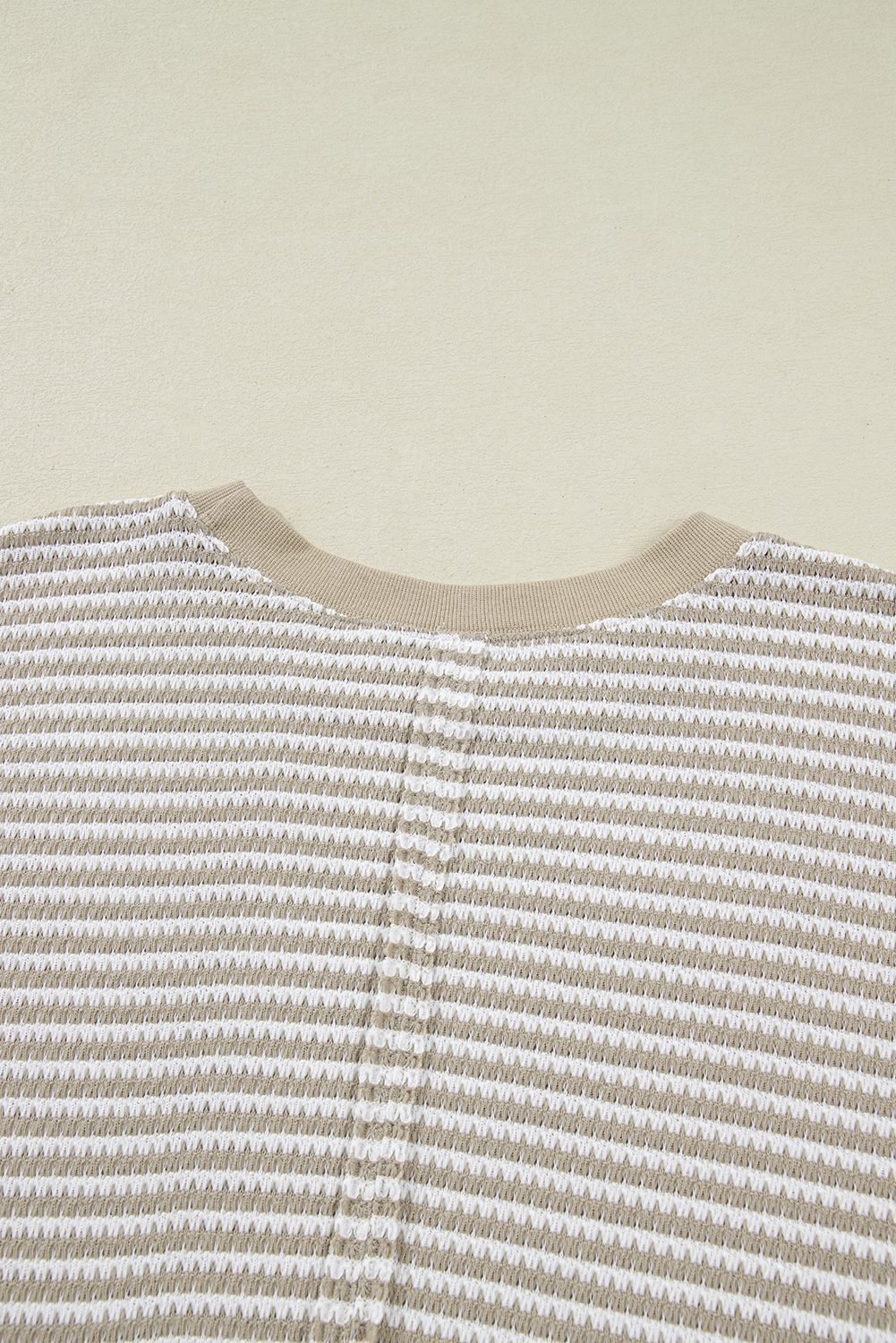 Brown Stripe Plus Size Breathable Knit Ribbed Trim Long Sleeve Top