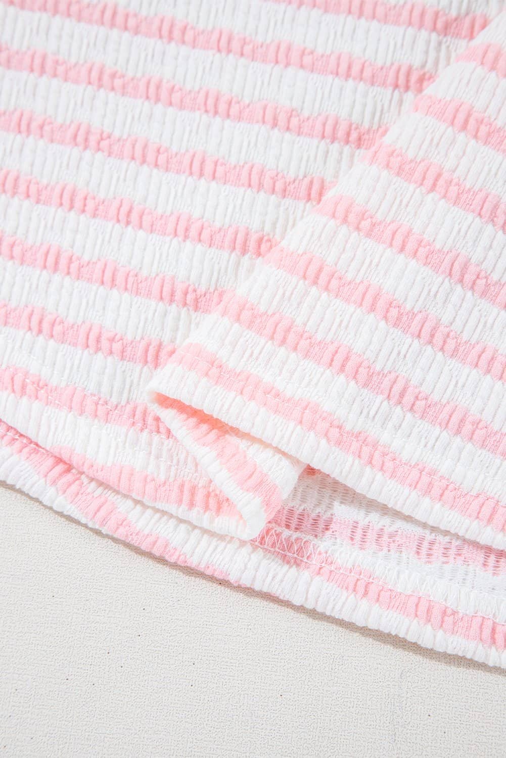 Pink Stripe Knitted Short Sleeve Top And Drawstring Shorts Set