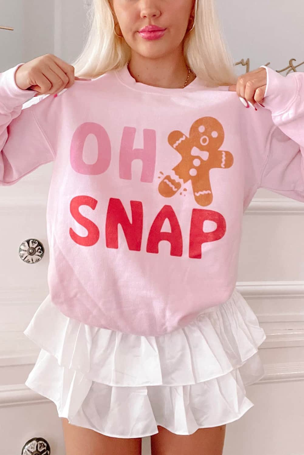 Pink Oh Snap Gingerbread Man Christmas Pullover Sweatshirt