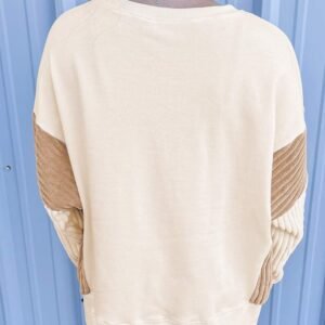 Apricot Corduroy Patchwork Drop Shoulder Long Sleeve Sweatshirt