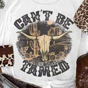 White Cant Be Tamed Western Steer Head Crew Neck T Shirt