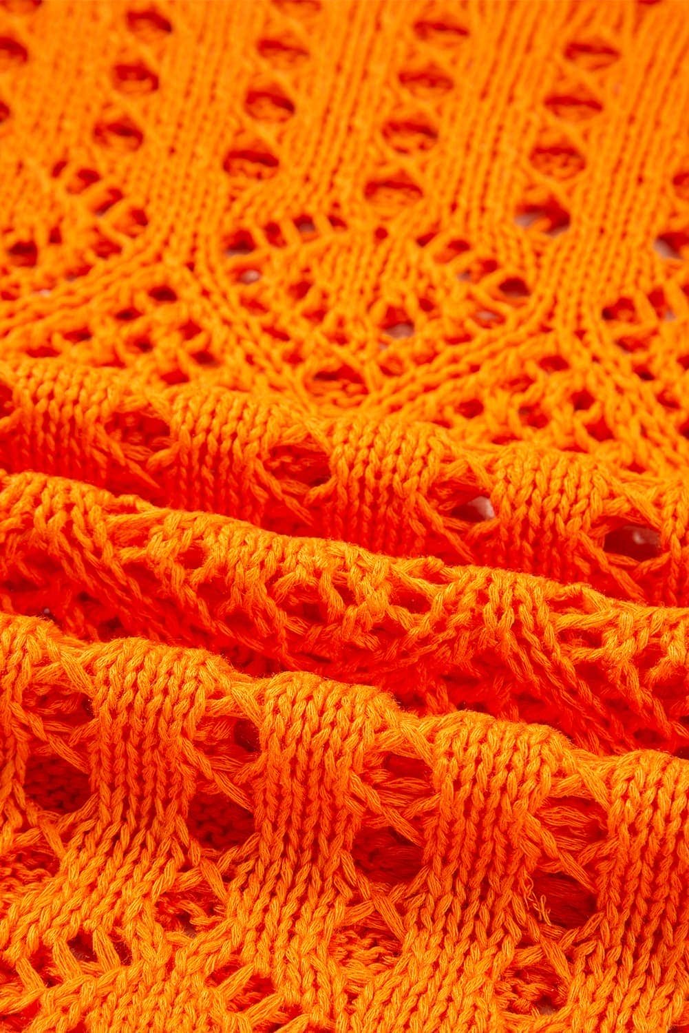 Carrot Solid Color Open Crochet Scallop Edge Sweater