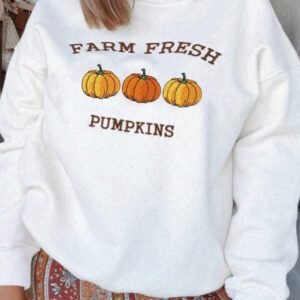 White Farm Fresh Pumpkins Embroidered Graphic Thanksgiving Holiday Sweatshirt