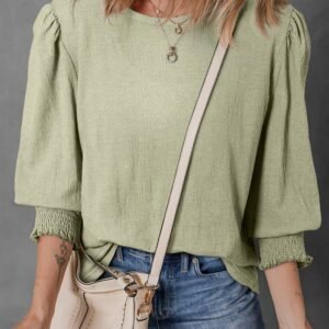 Laurel Green Textured Round Neck Half Sleeve Blouse