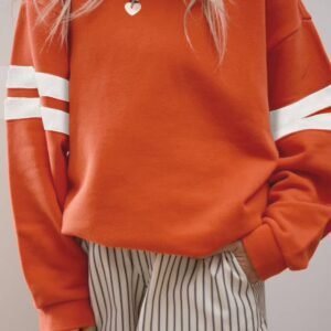 Orange Varsity Striped Detail Drop Shoulder Oversized Sweatshirt