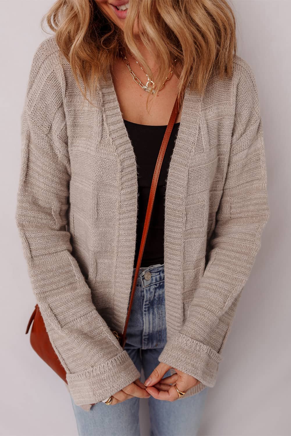 Delicacy Textured Knit Open Front Chic Cardigan With Pockets