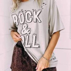 Gray Rock & Roll Graphic Distressed Vintage Tee