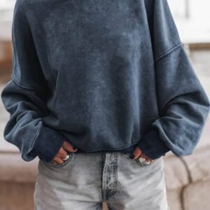 Sky Blue Drop Shoulder Crew Neck Pullover Sweatshirt