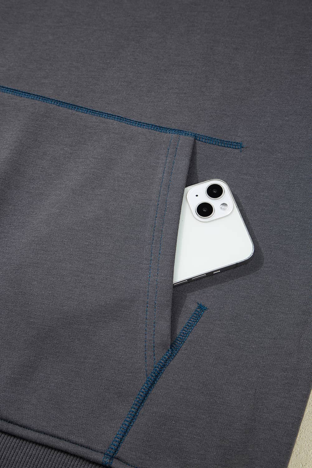 Carbon Grey Star Patchwork Contrast Stitching Mineral Wash Kangaroo Pocket Vintage Hoodie