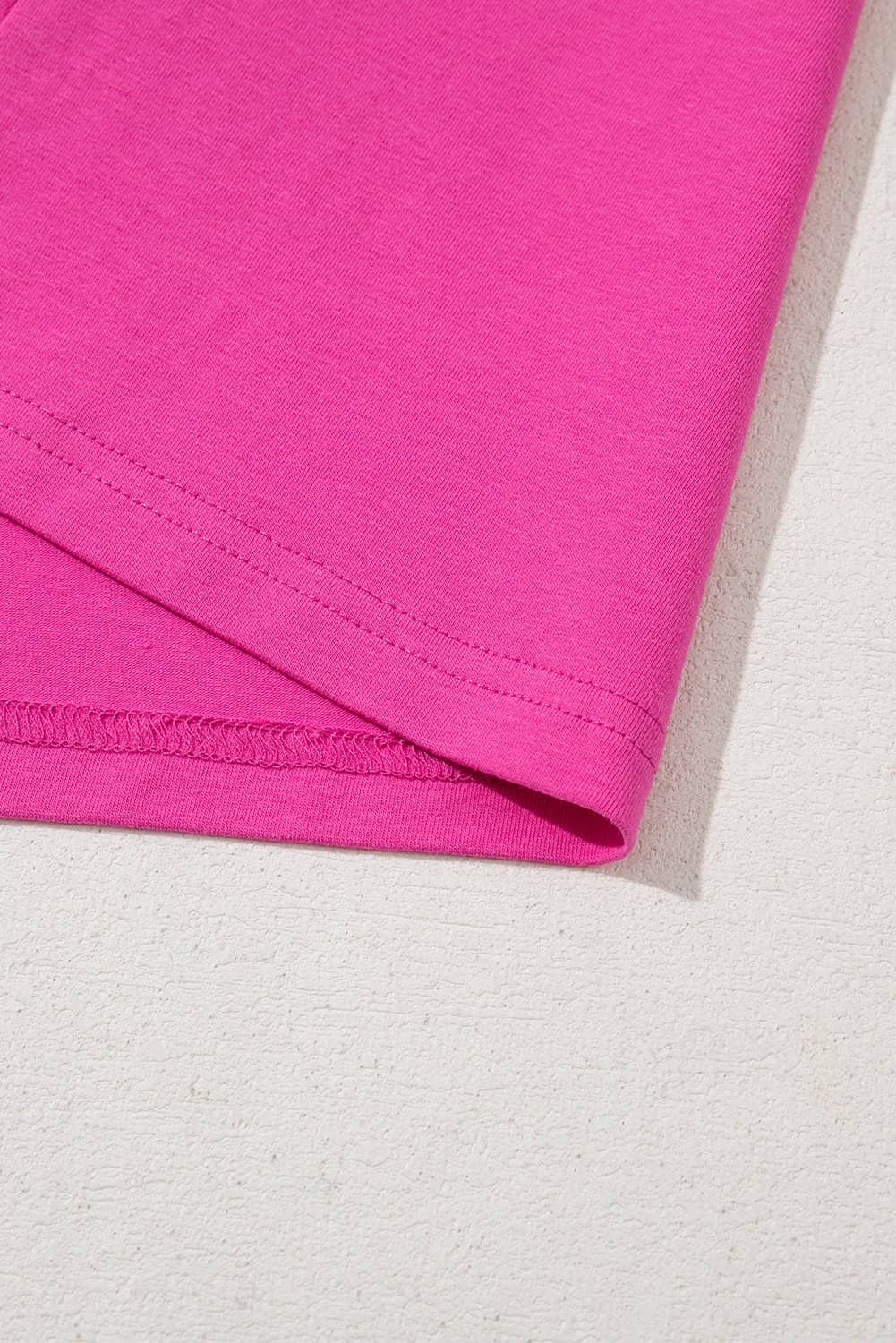 Strawberry Pink Casual Round Neck Bubble Sleeve T-Shirt