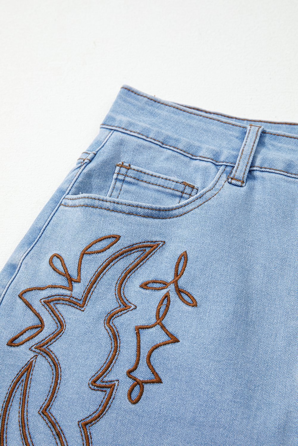 Beau Blue Western Embroidered Denim Mini Skirt