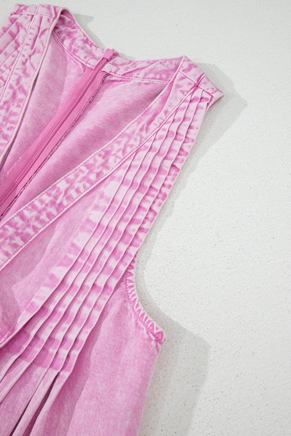 Bonbon Mineral Wash Pleated Bust V Neck Sleeveless Denim Romper