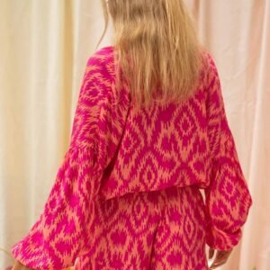 Rose Western Aztec Geometric Print Top And Ruffled Shorts Set