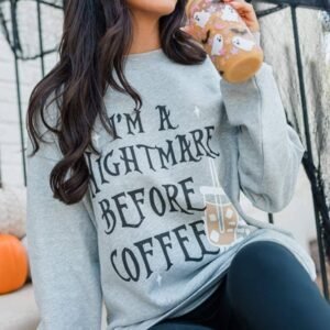 Gray I'M A Nightmare Before Coffee Graphic Crewneck Sweatshirt