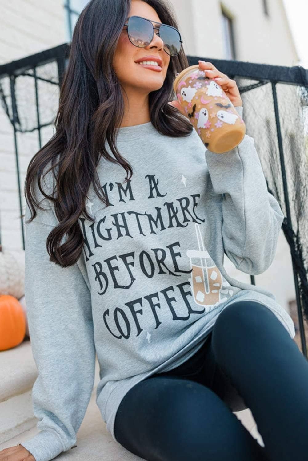 Gray I'M A Nightmare Before Coffee Graphic Crewneck Sweatshirt