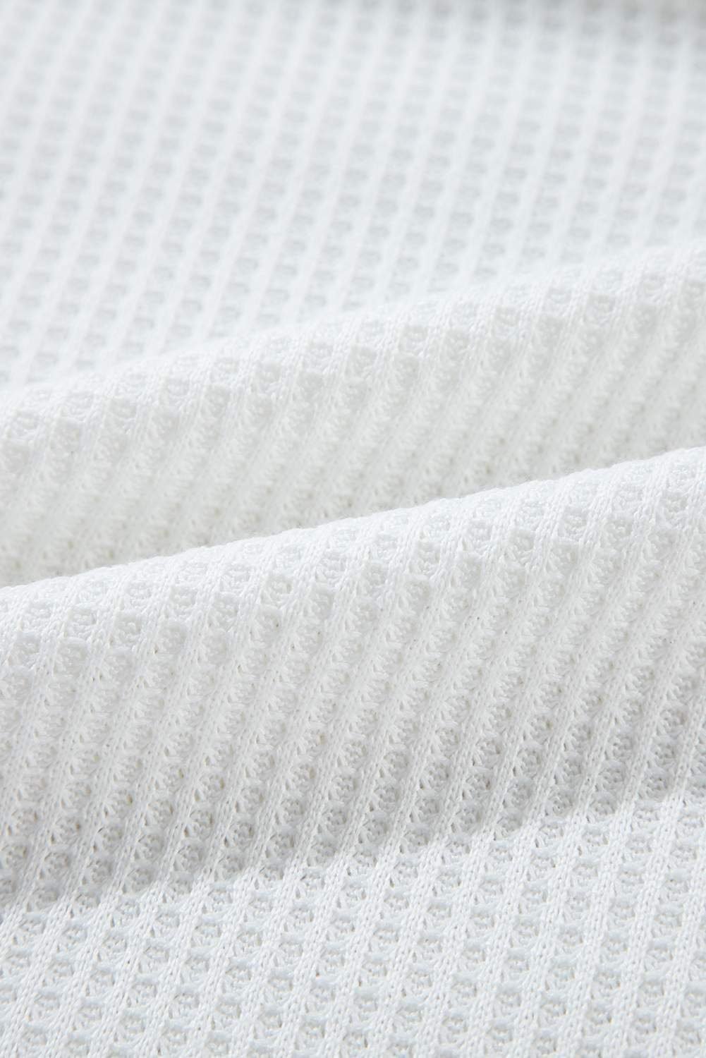 White Leopard Patchwork Turn-Down Collar Waffle Top