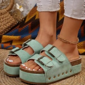 Suede Buckle Decor Footbed Sandal Slippers