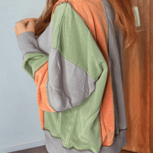 Light Grey Color Block Stitching Detail Half Zipper Sweatshirt