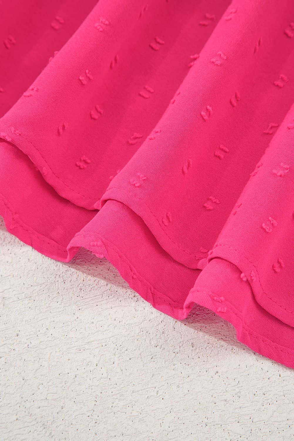 Sachet Pink Swiss Dot Smocked Frilled Neckline Short Sleeve Plus Size Dress