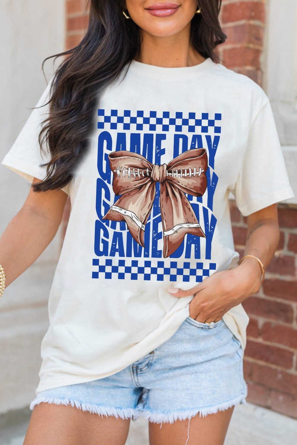 White Rugby Bowknot Game Day Graphic Tee