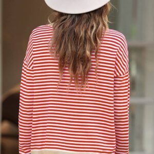 Fiery Red Contrast Trimmed Striped Drop Shoulder Sweater