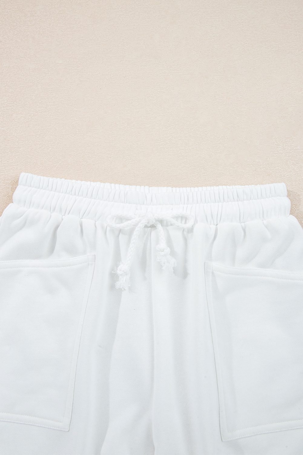 White Ribbed Collar Drop Shoulder Sweatshirt And Shorts Set