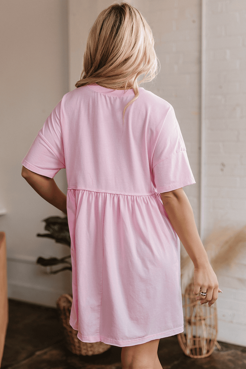 Light Pink American Flag Inspired Sequin Disco Ball Patched Shift Mini Dress