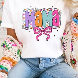 White Cute Mama Bow Graphic Crewneck T Shirt