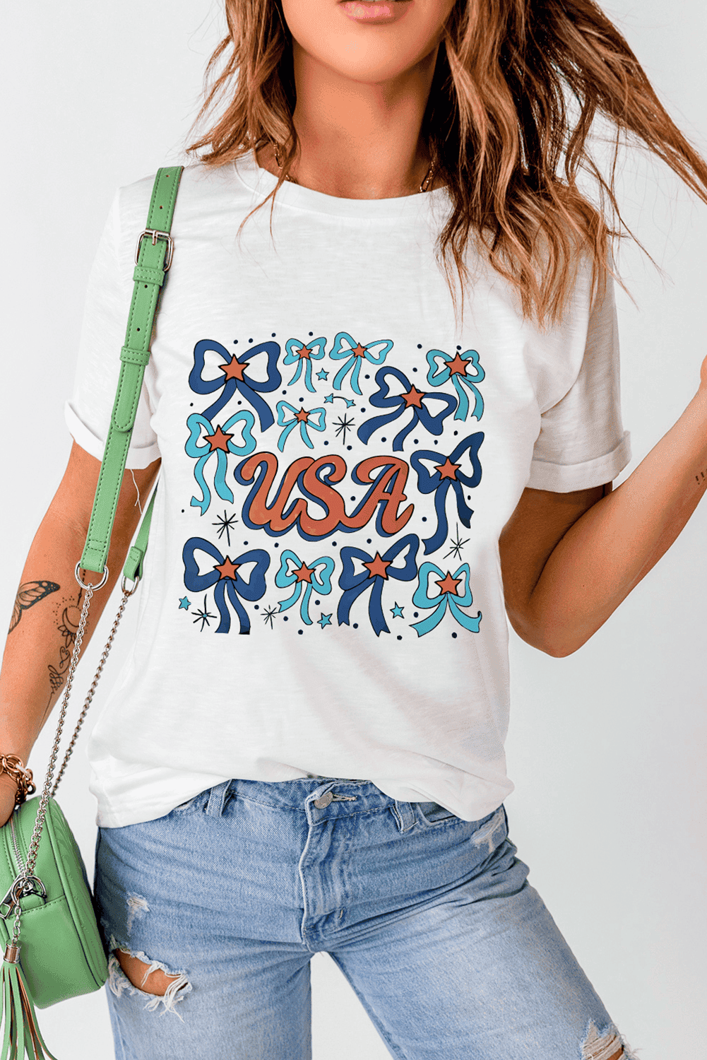 White Usa Bowknot Graphic Tee