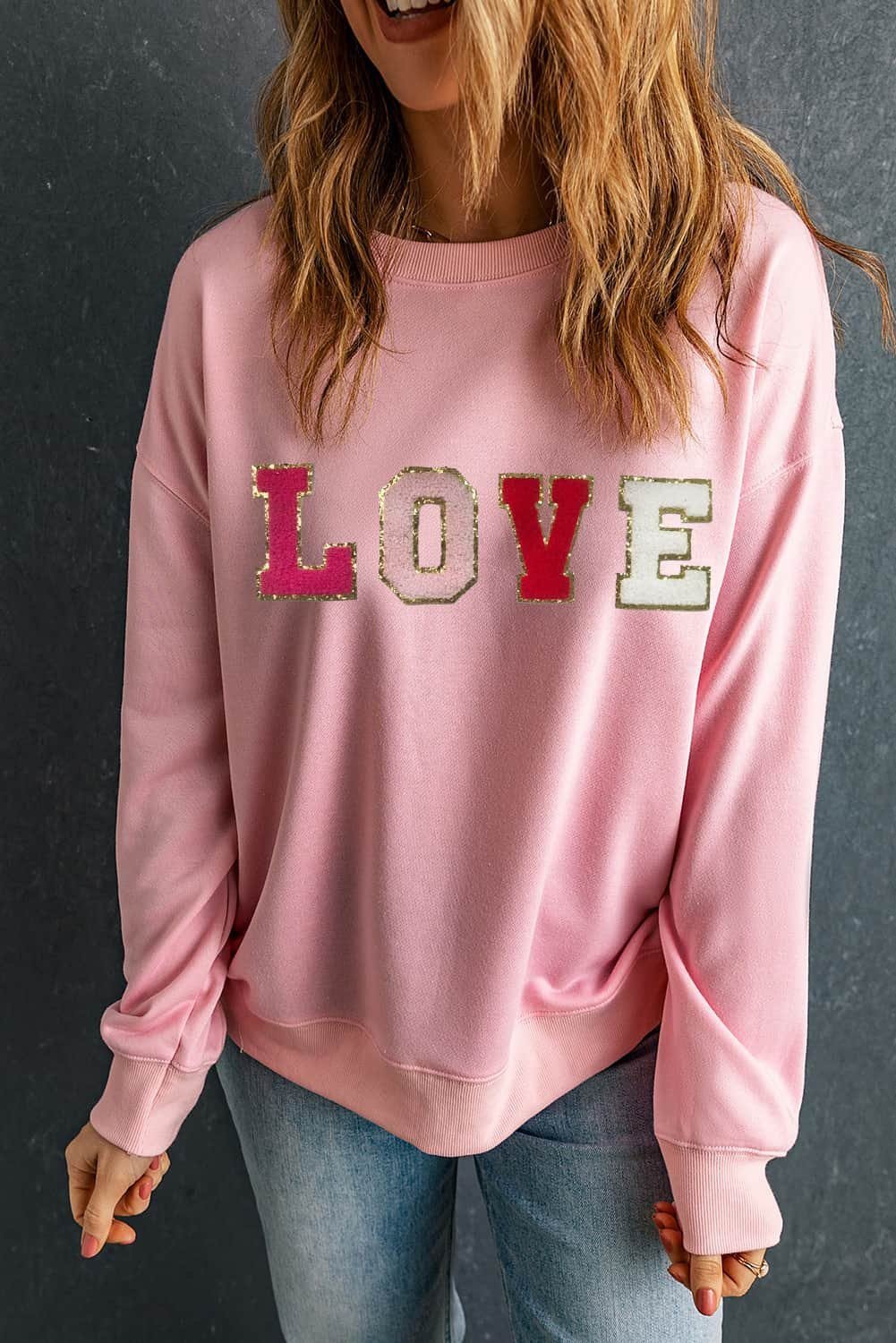Pink Valentine Love Chenille Embroidered Sweatshirt