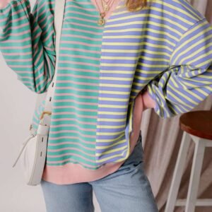 Casual Stripe Colorblock Drop Shoulder Oversize Sweatshirt