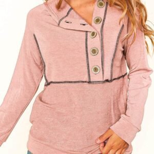 Pink Buttons Front Princess Line Out Seam Hoodie