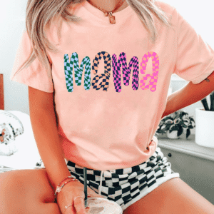 Pink Checkerboard Mama Printed Crew Neck Tee