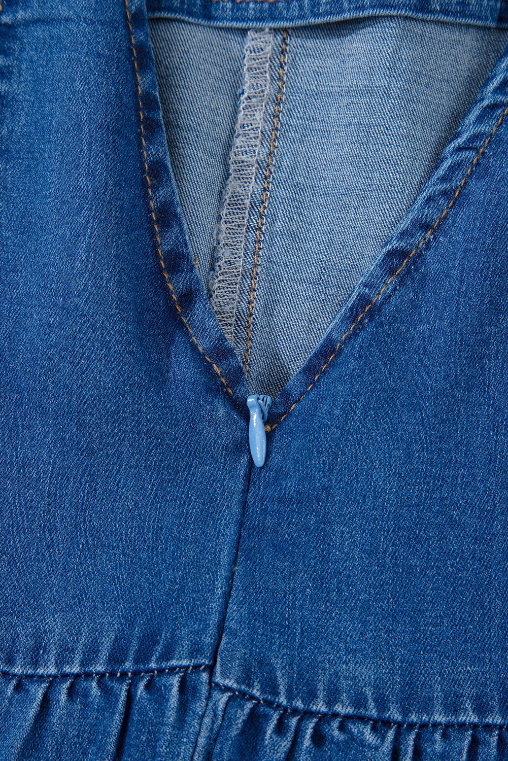 Sail Blue Square Neck Bowknot A-Line Sleeveless Denim Dress