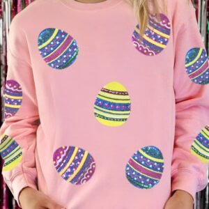 Pink Sequined Bunny Egg Easter Day Pullover Sweatshirt