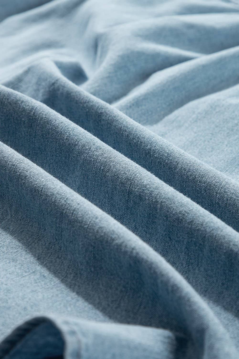 Beau Blue Frilly Ruffle Trim V Neck Chambray Tank Top