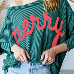 Skobeloff Merry Graphic Corded Batwing Sleeve Knit Top