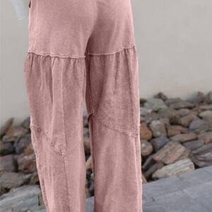 Straw Yellow Mineral Wash Tiered Wide Leg Patchwork Drawstring Pants