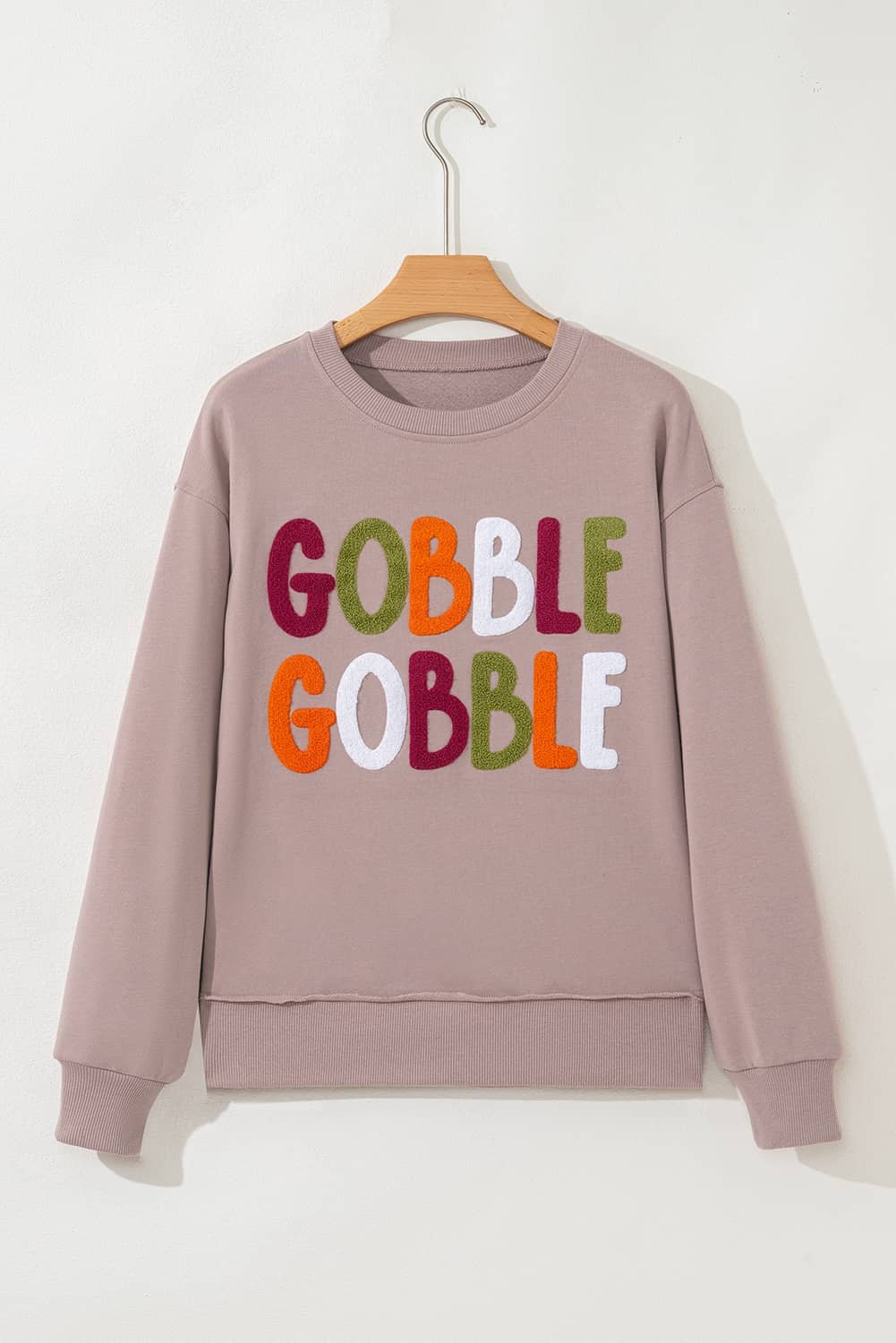 Dark Khaki Gobble Letter Graphic Thanksgiving Shift Sweatshirt