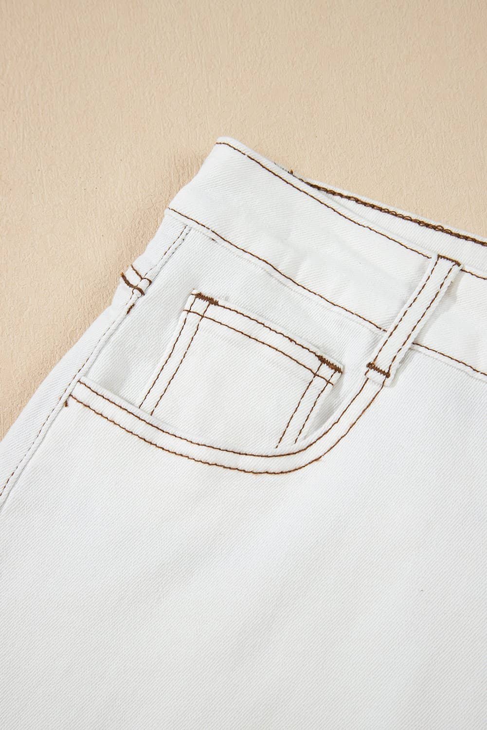 White Raw Hem High Waist Denim Shorts