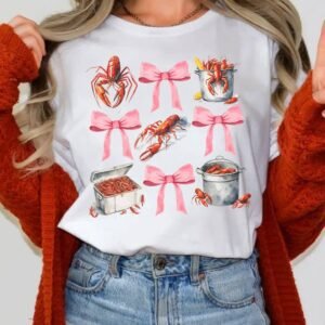 White Crawfish Boil Bow Graphic Crewneck Tee