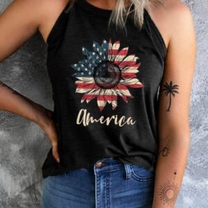Black America Stars And Stripes Sunflower Tank Top
