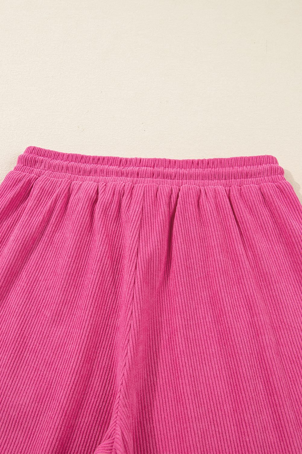 Peach Blossom Half Button Pullover Drawstring Pants Solid Color Corduroy 2Pcs Outfit