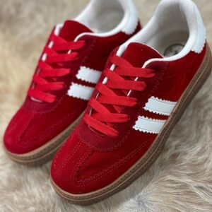 Fiery Red Vintage Striped Patchwork Lace-Up Flat Shoes