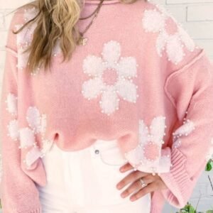 Multicolour Pearl Beaded Floral Drop Shoulder Sweater