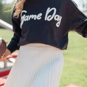 Black Chenille Game Day Graphic Drop Shoulder Sweatshirt