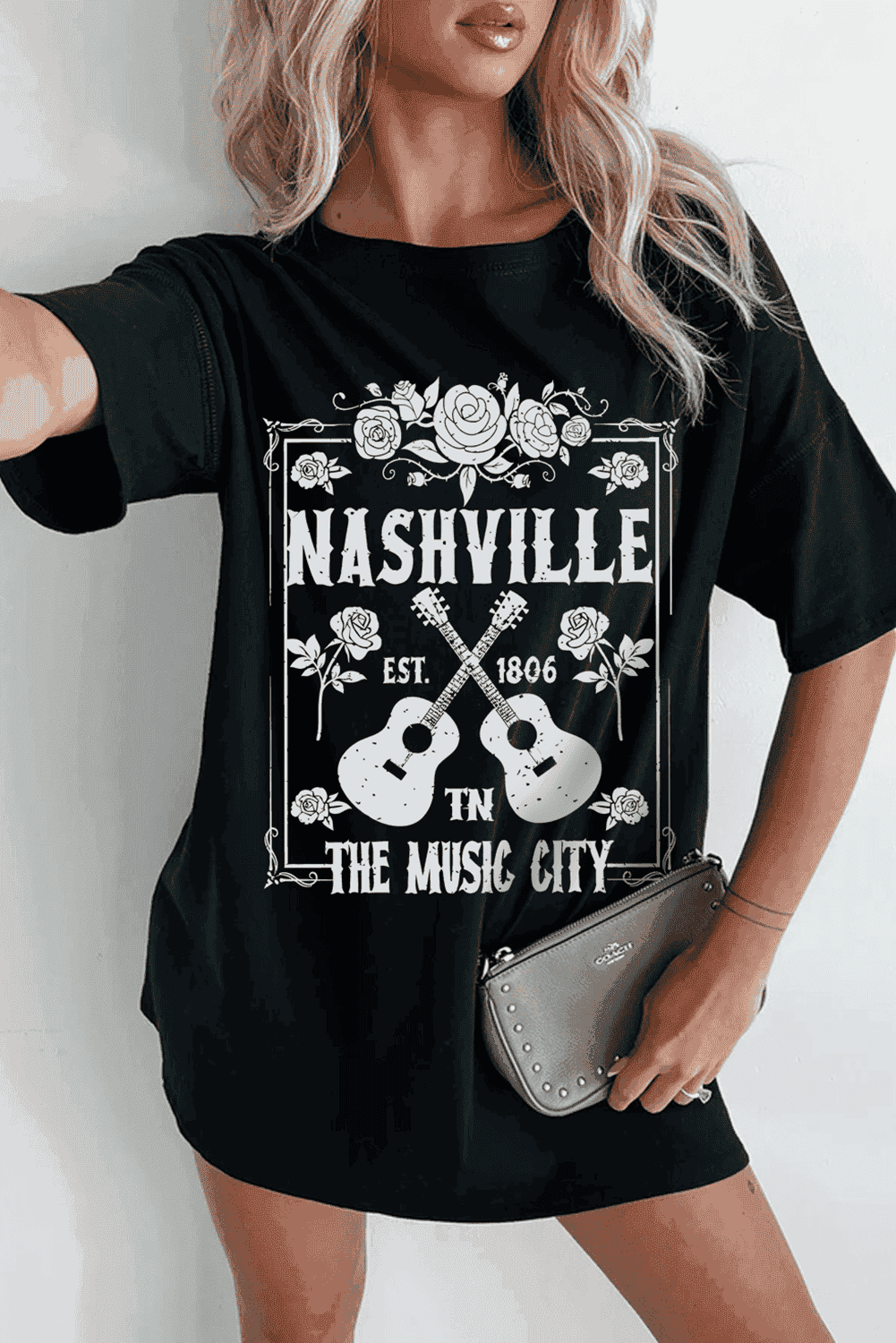 Black Rose Guitar Nashville Music City Graphic Tunic T Shirt