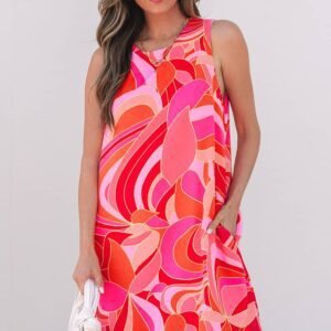 Rose Abstract Floral Print Sleeveless Shift Mini Dress