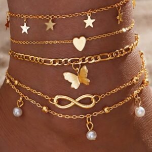 Gold Pearl Butterfly Multi-Layer Pendant Anklet