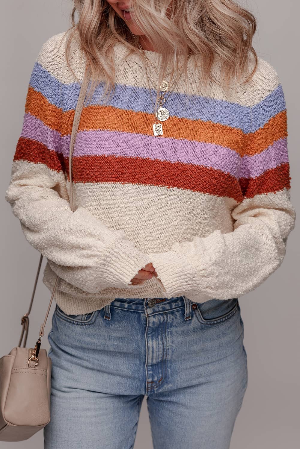 Jet Stream Striped Color Block Loose Sleeve Chic Sweater